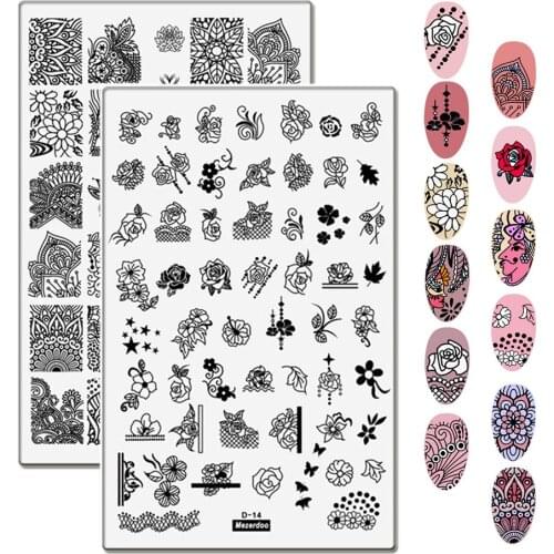 2Pc Large Nail Stamping Plates Set Lace Flower Queen King Pattern Nail Art Stamp Template Bohemia Image Plate Stencil 14.5*9.5cm