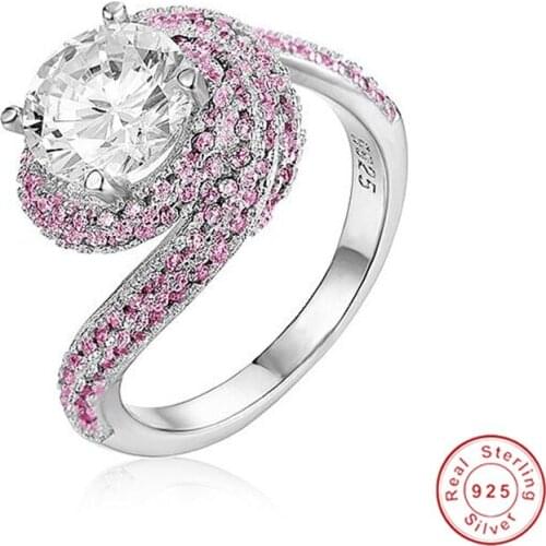 Real Solid 100% 925 Sterling Silver Rings for Women Pave pink 3 Carat SONA Diamond Engagement Ring Wedding Jewelry size 5-10