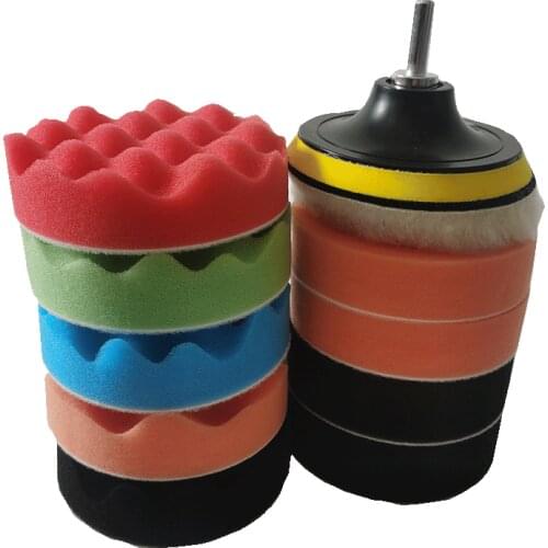 NEW-12Pcs 4 Inch Flat Wave Polished Sponge Wool Wheel Car Beauty Waxing Ball Kit