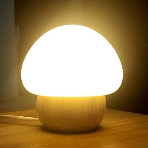 Night Light Wooden Base Colorful LED Silicone Mushroom Sleep Beside Light USB Eyecare Table nursery Lamp with Remote Control 3W