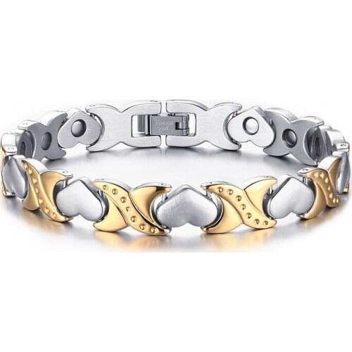 New Arrival Ladies Korean Fashion Accessories with Magnetic Health Chain Titanium Steel Trend Silver Heart Gold X Shape Bracelet