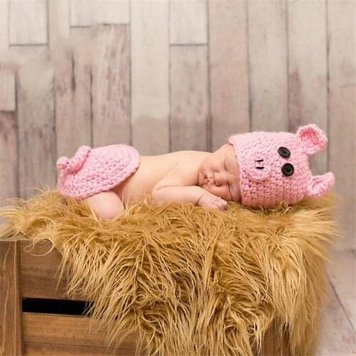 Newborn Photography Props Baby Crochet Knit Cute Pink Pig Crochet Hat+Pant Infant Photo Costumes Baby Clothing Accessories