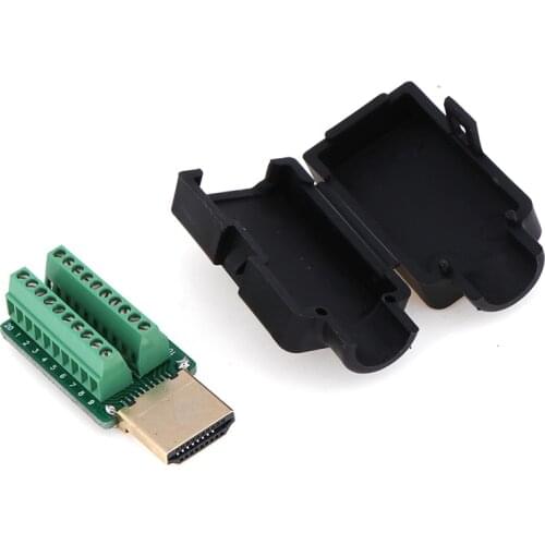 New 1Pcs 19P HDMI-compatible Male Plug Breakout Terminals Solderless Connector With Cover