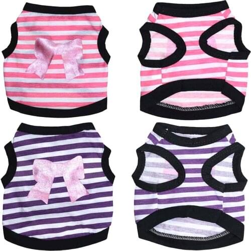 Pet Clothing Spring and Summer New Fashion Youth Striped Printed Bow Soft Vest T-shirt Short-sleeved Shirt Puppy Dog Clothes