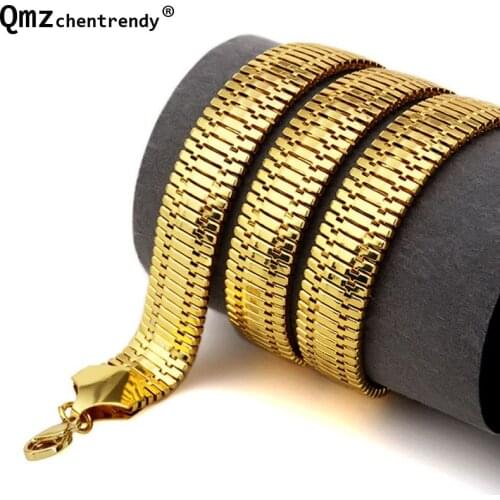 High quality 75CM*14MM Hip Hop Mens Herringbone Necklaces Gold Filled Electroplated Chunky Boys NightClub Fishbone Jewelry