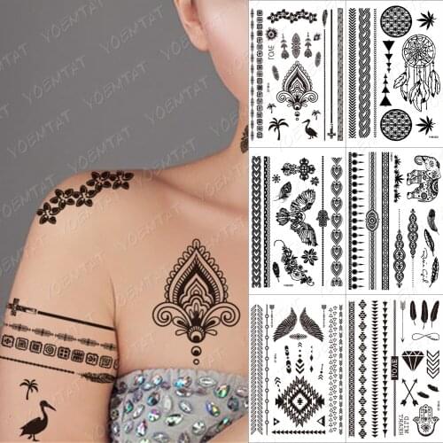 Large Henna temporary Tattoo Stickers black Ink Lace Henna tatto Women Party Brides Flower Waterproof bodi art Tatoo for women