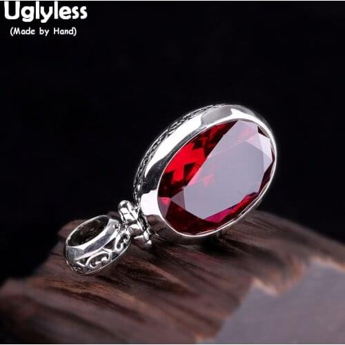 Uglyless Simple Oval Garnet Pendants for Women Minimalism Party Dress Gemstones Necklaces NO Chain Solid 925 Silver Jewelry P890