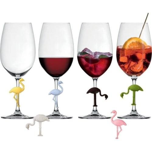 Sale 6Pcs/Set Multicolor Flamingo Shape Wine Glass Markers Drinking Cup Identifier Sign Mark Food Grade Silicone Party Supplies