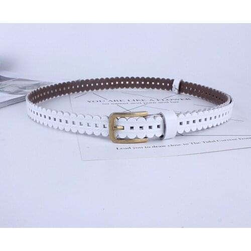 Hot fashion hollow cowskin genuine leather belts for women female ladies retro for dresses jeans waistband straps casual brown