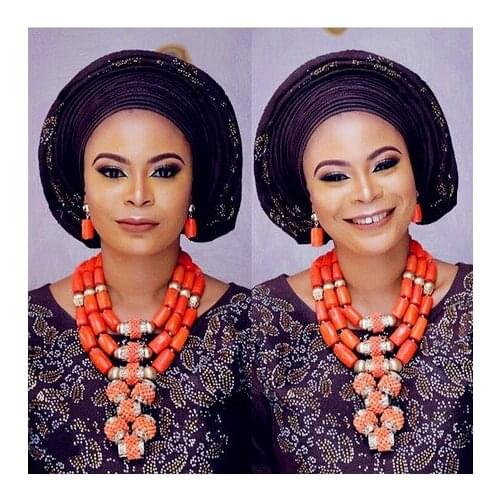 Luxury Big Coral Bead Necklace Set African Wedding Bridal Coral Jewelry Sets Women Costume Jewelry Sets Free Shipping ABH401