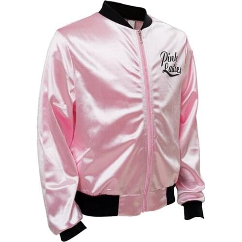 Pink Ladies Grease Costume Retro Jacket Fancy Cheerleader Women Girls Pink Autumn Coat Halloween Party Clothing