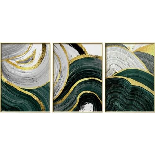 Hand Painted Decorative Painting Nordic Restaurant Wall Murals Blackish Green Abstract Furnishings Three-Piece Painting Wall Art