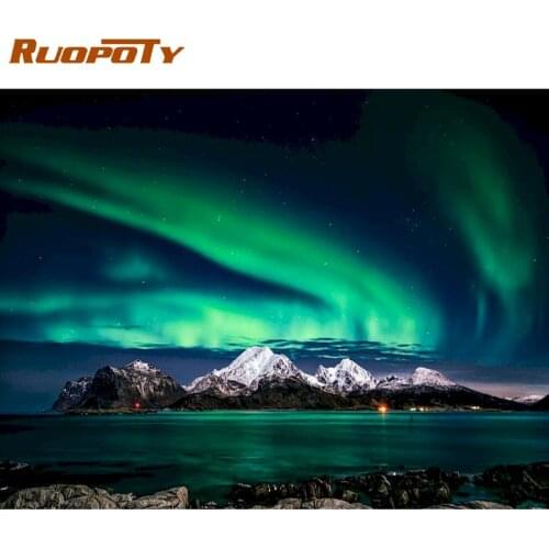 RUOPOTY 60x75cm Framed Painting By Numbers For Adults Children Green Aurora Scenery Picture By Number Diy Handmade Wall Art