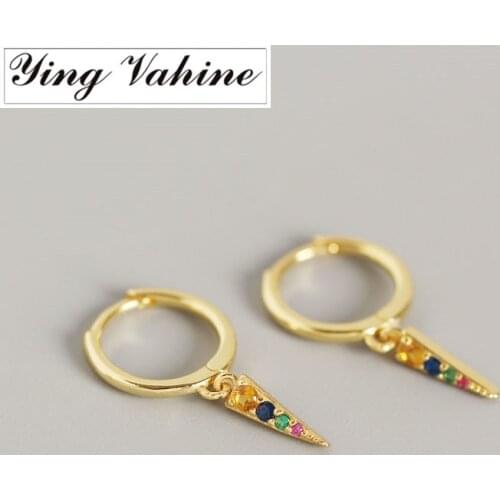 Ying Vahine 100% 925 Sterling Silver Multicolor CZ Mini Zircon Geometric Triangle Pendant Stud Earrings for Women