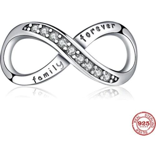New 925 Sterling Silver Beads Clear Zircon Family Forever Infinity Charm Fit Original Pandora Bracelet Women DIY Jewelry Making