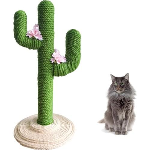 Pet Products Cactus Shaped Cat Hone Claws Furniture Scratching Post with Ball Toy Cats Playground Climbing Tree Tower