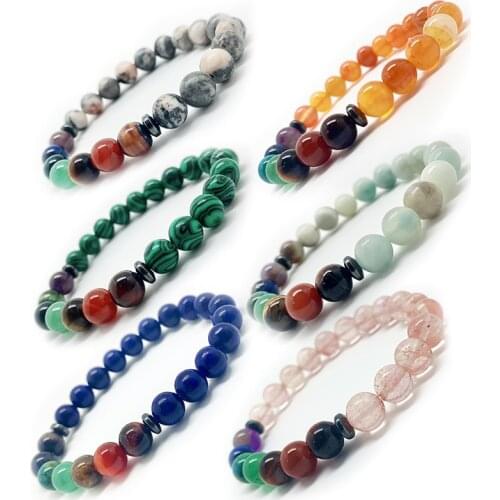 Unisex Multicolor Bracelet Black White Natural Lava Stone Tiger Eye Beaded Yoga Bracelets for Men Women Elastic Rope Jewelry