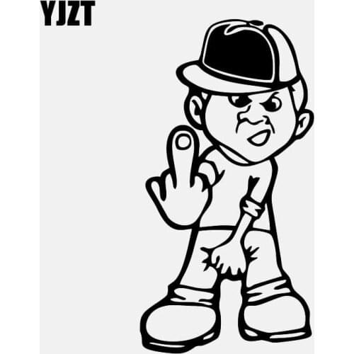 YJZT 8.4CM*16CM Middle Finger Boy Man Funny Car Sticker Window Vinyl Decal Black/Silver C3-1906