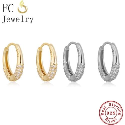 925 Sterling Silver Gold Plate Round CZ Piercing Hoop Earring For Women Accessories French Style Pendientes Brincos 2021 Fashion