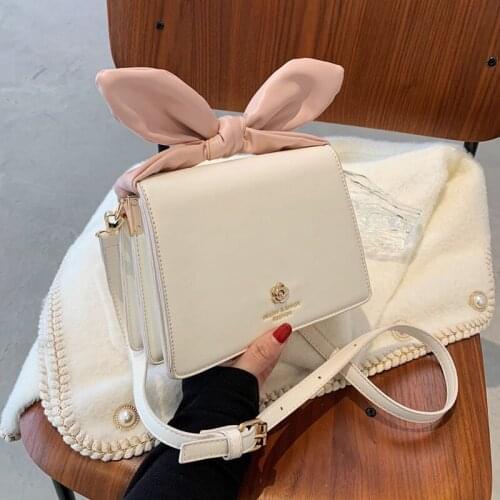 Ladies Vintage PU Leather Bow Bags Women 2021 Fashion Branded Chain Crossbody Hand Bag Lady Trend Handbags Purses 4colour hot