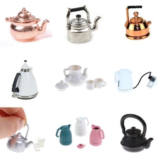 1/12 Dollhouse Miniature Accessories Kettle Simulation Furniture Tea Pot Kitchen Model Furniture Toys For Doll House Decoration