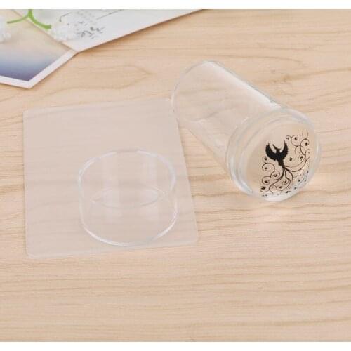 1 Pcs Clear Jelly Nail Art Stamper Matt Handle Silicone Nail Art Stamper and 1 Pc Scraper+1Cap for Stamping Nails, YZ-14, 2.8cm