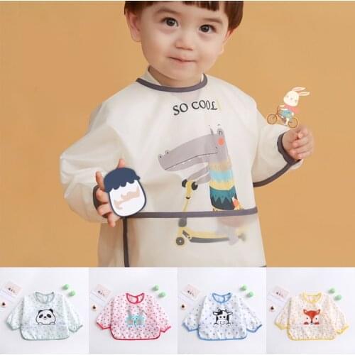 2021 Cartoon Waterproof Feeding Bibs Babies Accessories Newborn Infant Apron Pocket Long Sleeve Baby Bibs Babero Impermeable