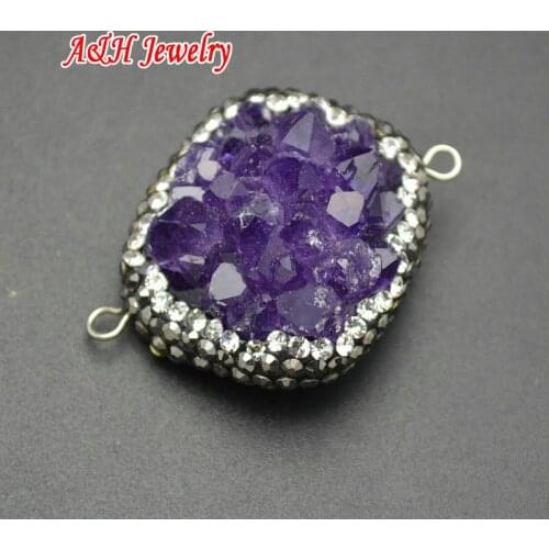 5pcs Natural Uruguay Drusy Crystal Double Side Connections Rhinestone Paved Fashion Women Jewelry Making Materials