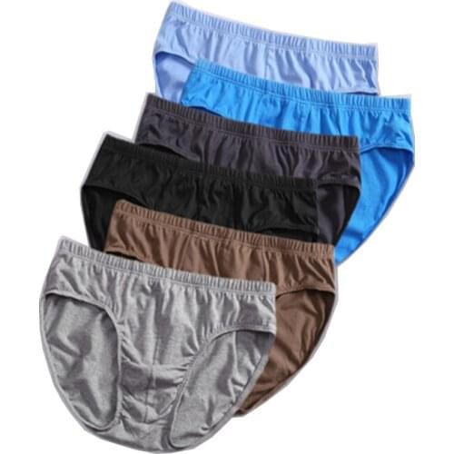 6Pcs/lot Men Underwear 100% cotton Men Briefs Male Large size L-5XL Male Comfortable Solid Underpants Comfortable Men Panties