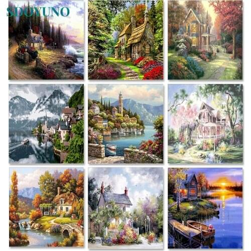 SDOYUNO Acrylic Painting By Numbers Scenery 60x75cm DIY Paint By Numbers On Canvas Handpaint Frameless Landscape Draw Number