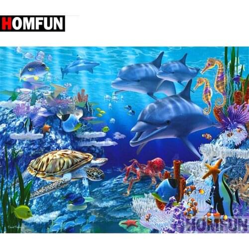 HOMFUN Full Square/Round Drill 5D DIY Diamond Painting "Dolphin sea turtle" 3D Diamond Embroidery Cross Stitch Home Decor A19135