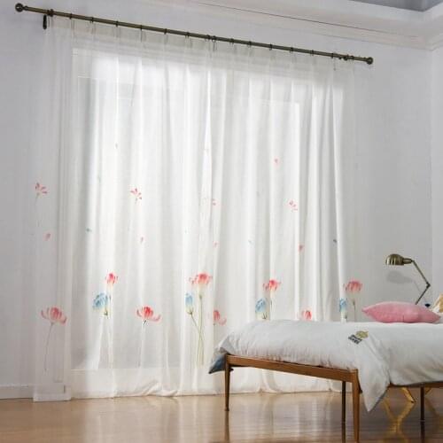 American Hand Drawing Curtains for Living Room Elegant Lotus Kitchen Curtain for Bedroom Window Ready Made Curtain Customized