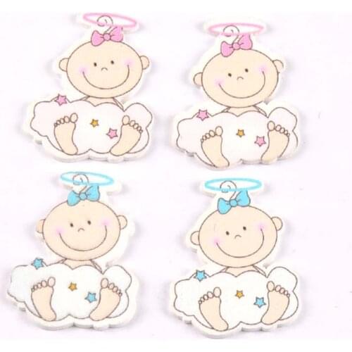 No Holes blue/pink Baby angel painting Wood Handmade Buttons For Scrapbooking Craft 20pcs 28x35mm MT1735