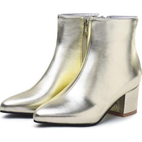 Big Size Ma'am Coarse heel Short boots Pure color Pointed Fashion boot barrel High heel boots