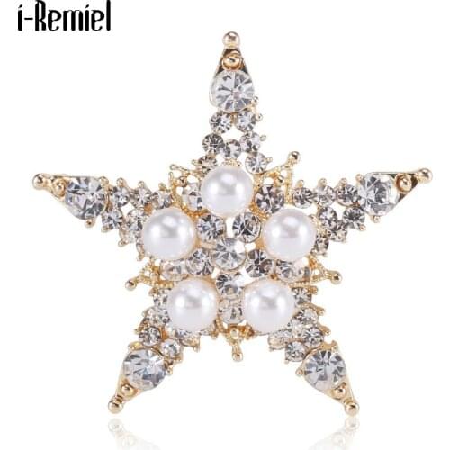 High-grade Pearl Star Brooches Elegant Luxury Jewelry Crystal Rhinestone Dress Pin Fashion Female Scarf Buckle Women Accessories
