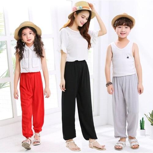 2019 Spring Summer Children Pants Cotton Solid Loose Dance Lantern Pants Elastic Waist Boys Girls Kids Trousers Pants 12 Colors