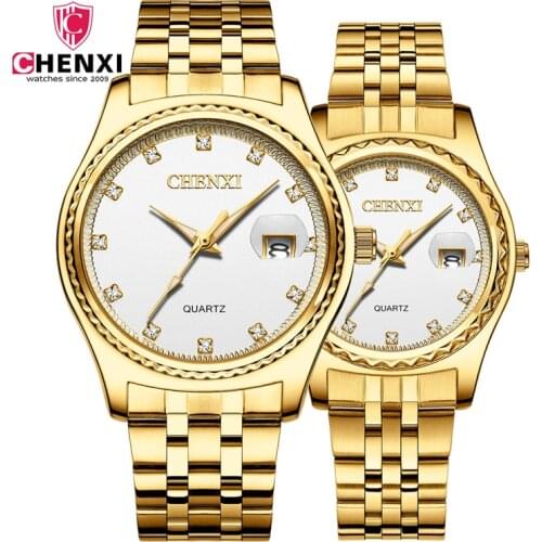 CHENXI Lover Watches Luxury Diamond Gold Wrist Watch Calendar Quartz Watches For Men Women Wristwatches Fashion Stainless Steel
