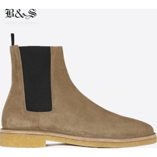 Black& Street Handmade Genuine Leather West Kanye Suede Chelsea Boots Elastic Slip On New Designer Comfortable Man denim Boots