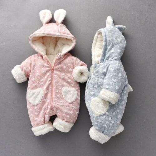 Baby Winter Jumpsuits Warm Long Sleeve Clothes For Twin Girls Zipper Design Hoodie Cute 3D Ears Boys Onesie Newborn Rompers