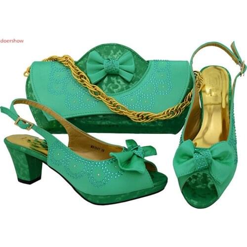 Doershow New Arrival Wgreen Color African Ladies Shoes And Bag Set Fashion Ladies Heels Shoes And Bag Set For Party Dress WR1-39