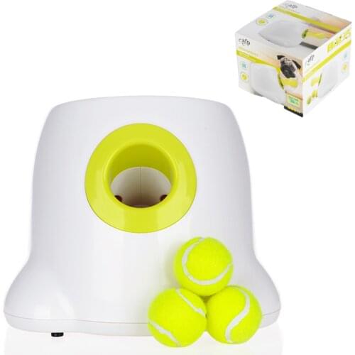Dog Pet Toys Tennis Launcher Automatic Throwing Machine Ball Throw Device 3/6/9m Section Emission with 3 Balls Training With box