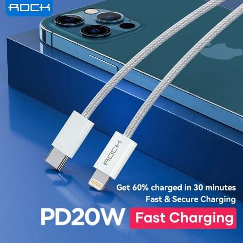 ROCK 20W PD USB C Cable for iPhone 13 12 Pro Max Fast Charging USB C to Lighting Cable Data Wire Cord Phone Charger Type C Cable