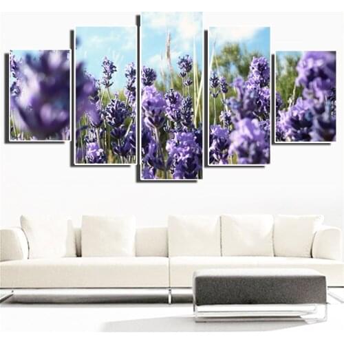HD Canvas Painting Lavender Poster Purple Flowers Romantic Art Wall Stickers Home Decor Living Room Five-piece Set Without Frame