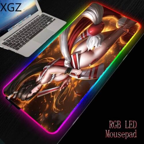 XGZ Sexy Girl RGB Anime Mousepad Soft Surface Waterproof Colorful LED Lighting Gaming Mouse Pad Mat for PC Computer Laptop XXL