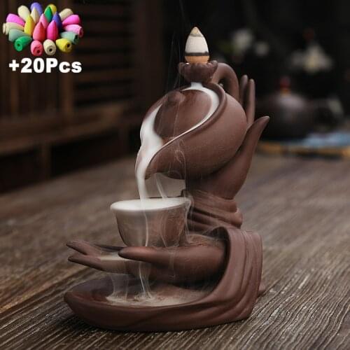 New Peculiar Creative Home Decorations Zen Meditation Buddha Hand Lotus Tea Ceremony Backflow Incense Burner & Candle Holders