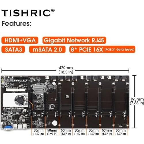 TISHRIC BTC-T37 Mining Motherboard Support 1066/1333/1600MHz DDR3 8 GPU PCIE 16X Video Card Riserless Bitcoin Miner Motherboard