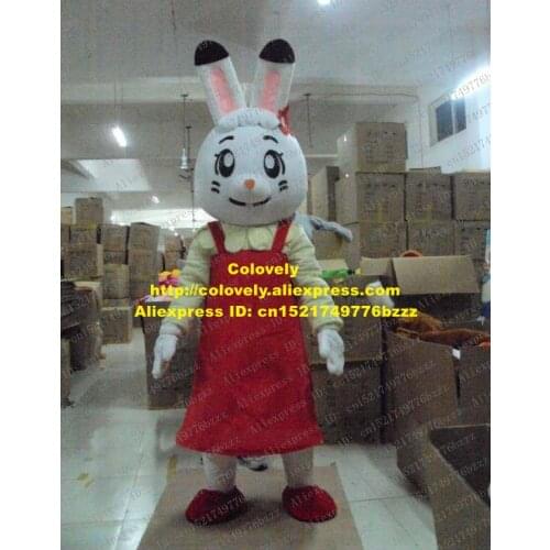 Cute White Girl Bunny Mascot Costume Mascotte Rabbit Jackrabbit Hare Lepus Adult With Long Pink Ears Big Eyes No.1375 Free Ship