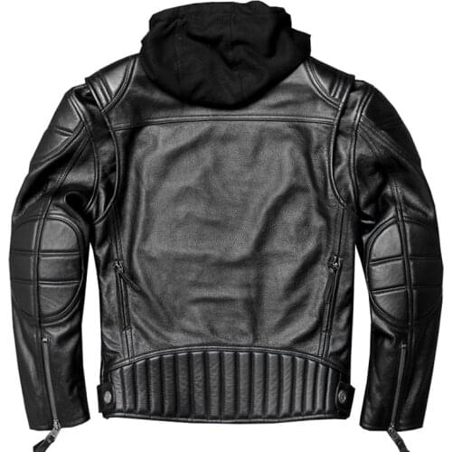 ZVAQS 100% Real Cow Men Leather Jackets Hood Vintage Retro Genuine Leather Jacket Men Fashion Motorcycle Leather Coat 5XL19097