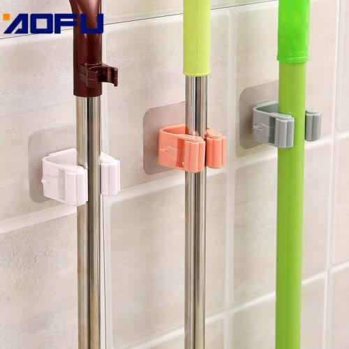 Wall Mounted Mop Organizer Holder Brush Broom Hanger Home Hole-Free Mop Clip Multi-Function Hook Bathroom Wall Hanging Mop Clip