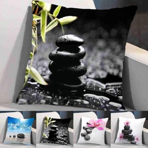 Zen Stone Pillow Cases Orchid Flowers Square Pillowcase Single Side Home Sofa Decoration Chair 45*45cm Car Cover Pillow M0B4